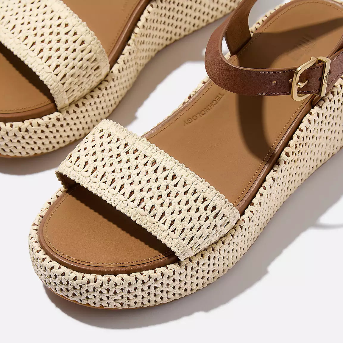 Fit Flop Platform Woven Wedge Ankle Strap Sandals | Tan