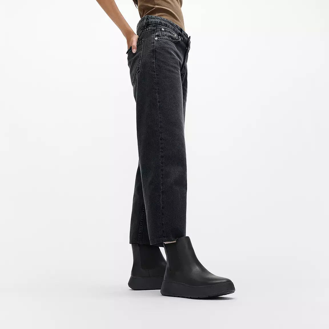 Fit Flop F-Mode Leather Flatform Chelsea Boots | Black