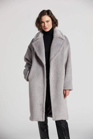 Adroit Polly Long Faux Fur Coat | Silver