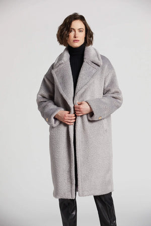 Adroit Polly Long Faux Fur Coat | Silver