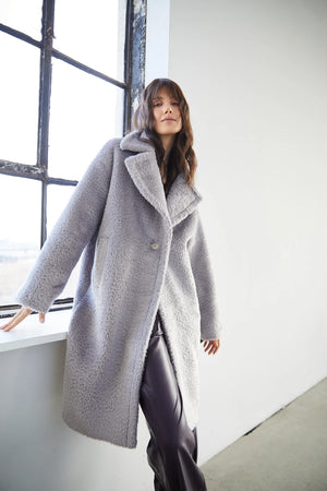 Adroit Polly Long Faux Fur Coat | Silver