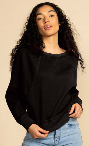 Pink Martini Evelyn Waffle Pullover | Pink + Black