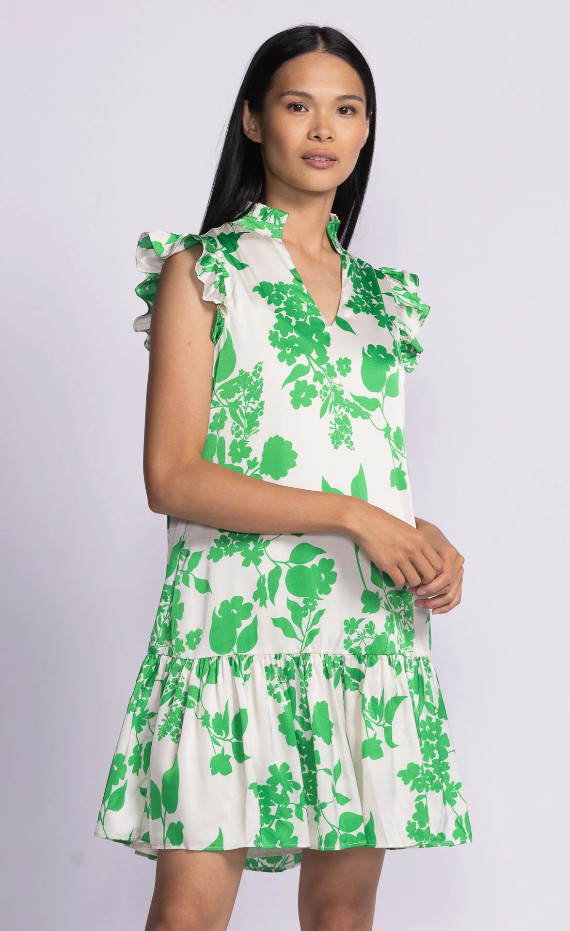 Pink Martini Dina Dress | White/Green Pattern