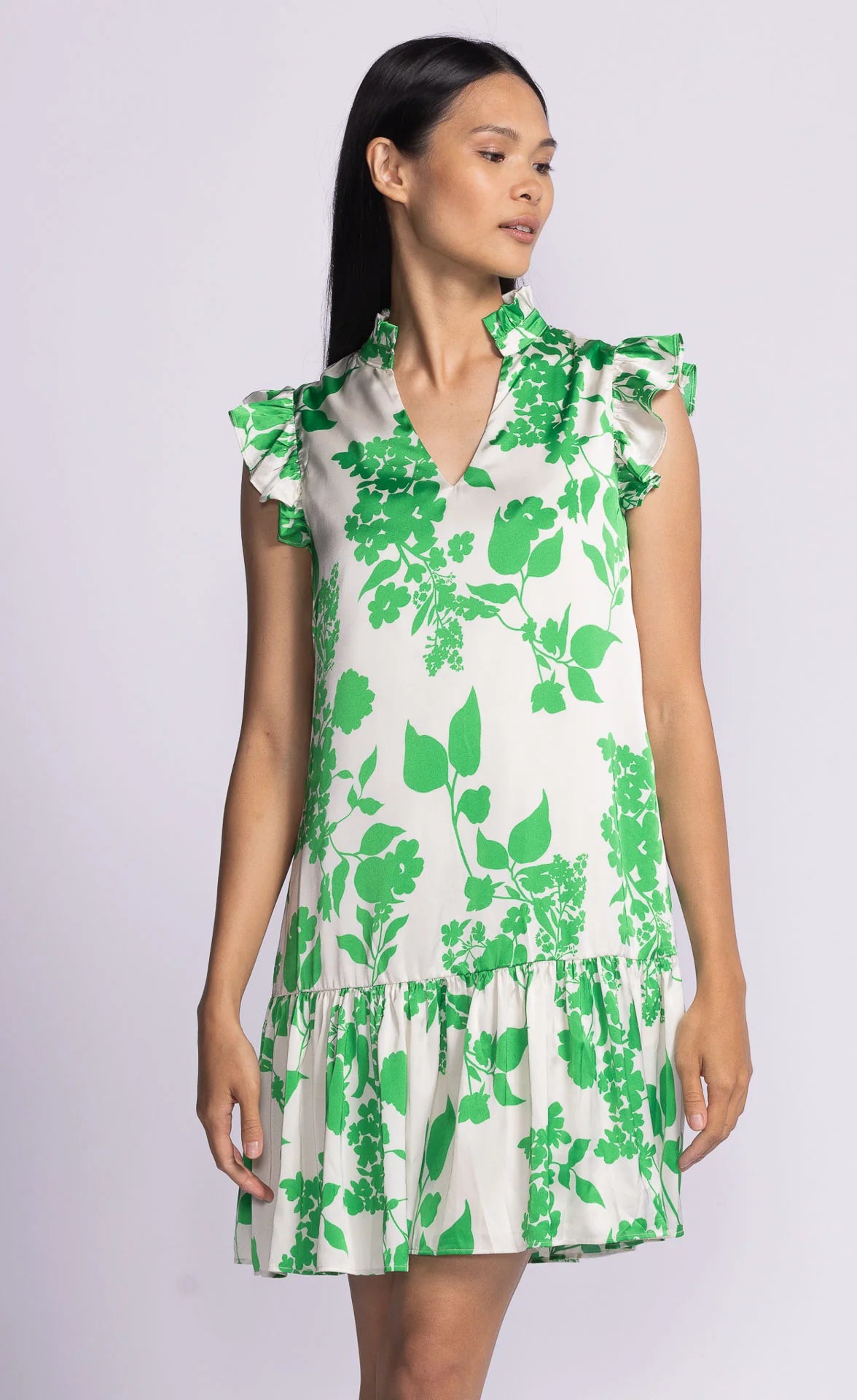 Pink Martini Dina Dress | White/Green Pattern