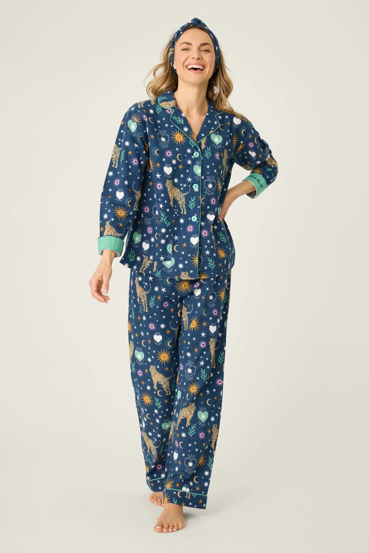 PJ Salvage Flannel Set | Cloud, Navy & Mint