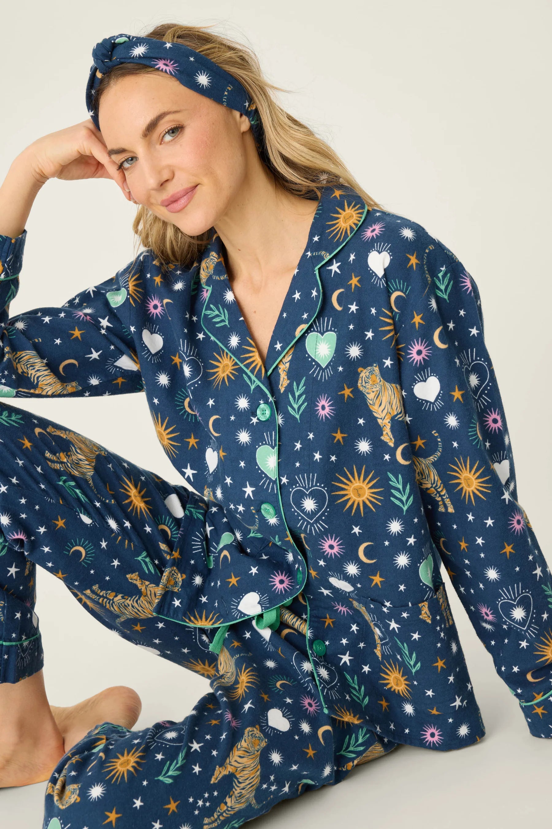 PJ Salvage Flannel Set | Cloud, Navy & Mint
