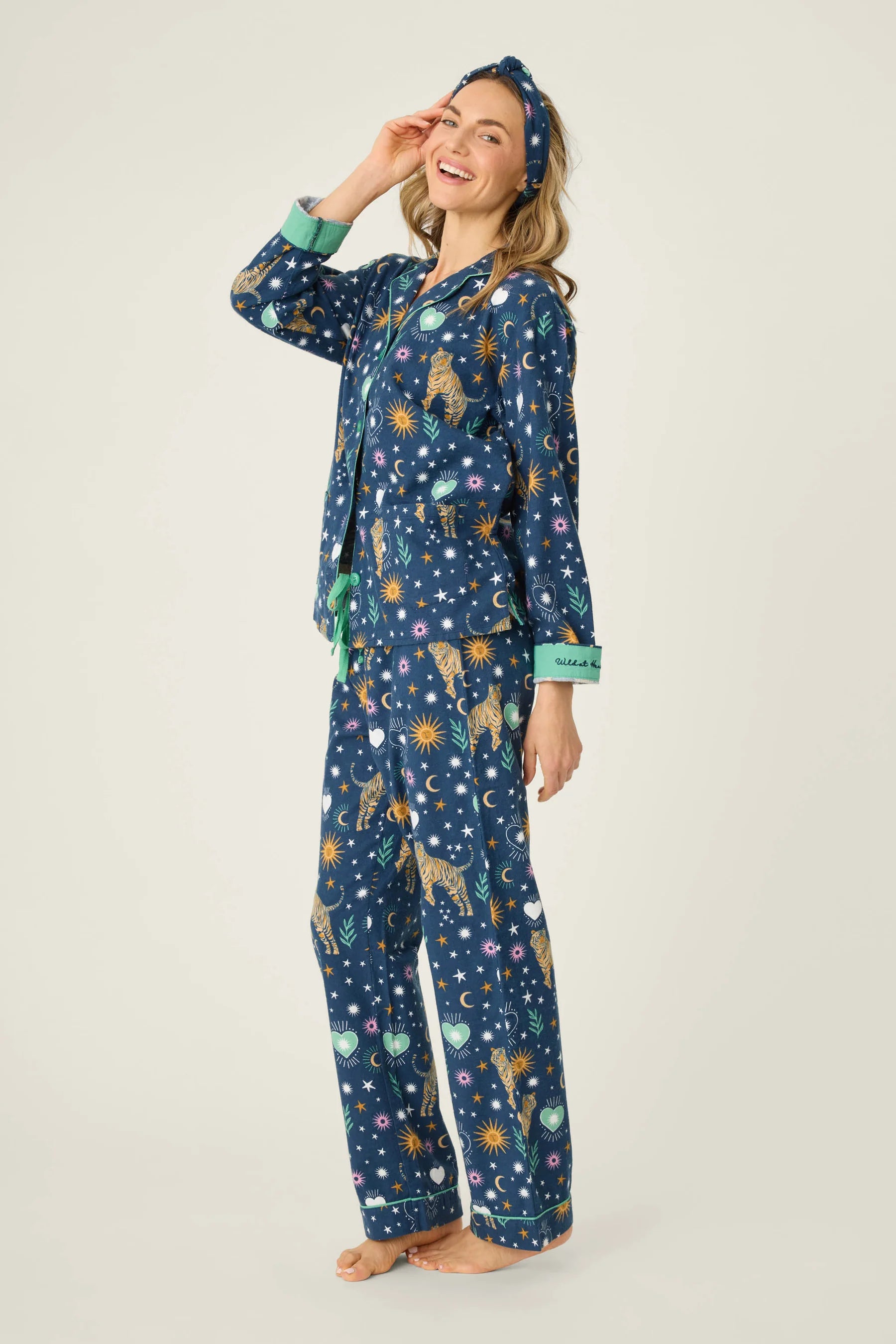 PJ Salvage Flannel Set | Cloud, Navy & Mint