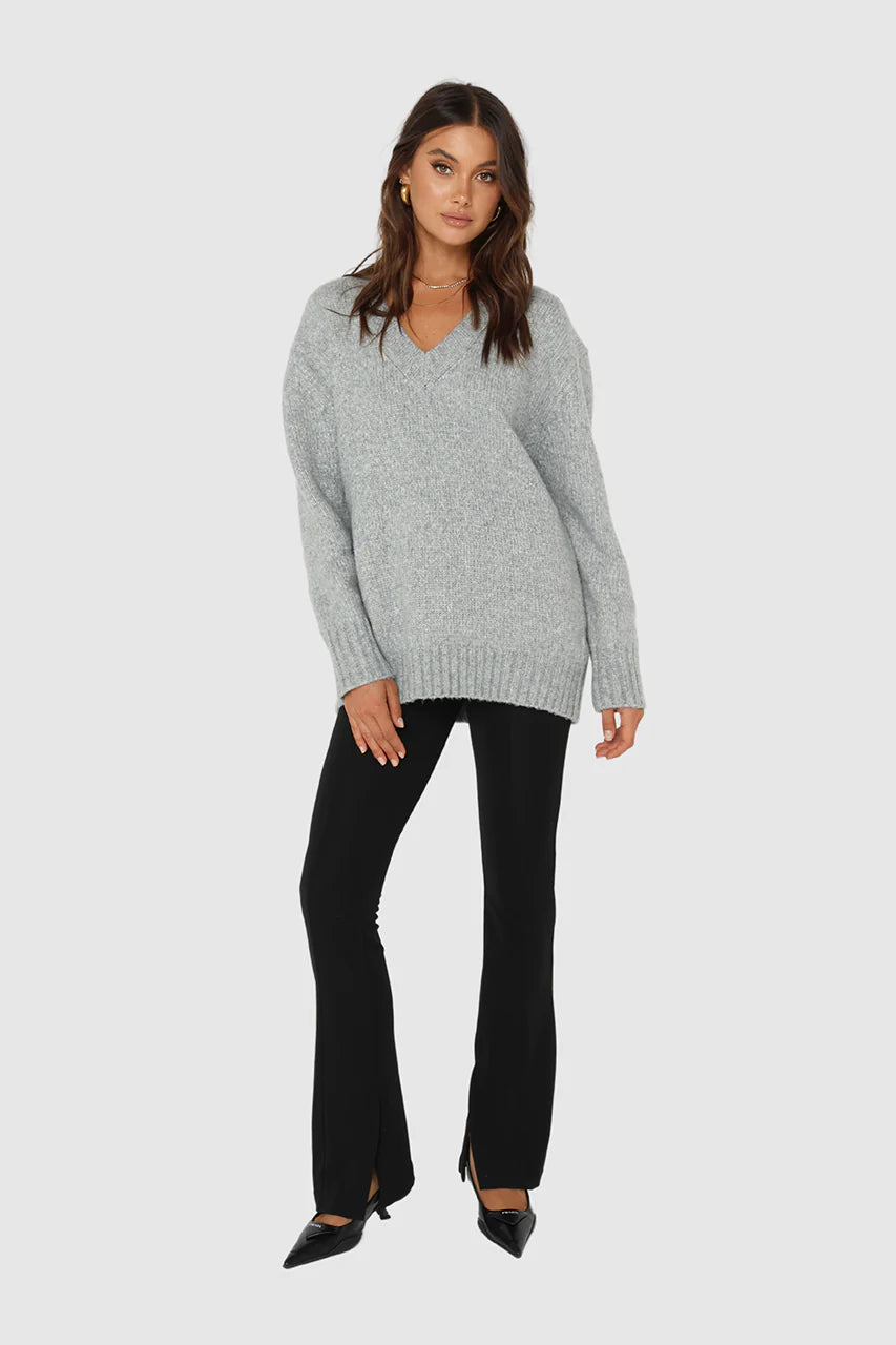 Madison The Label Rena Sweater | Grey, Blue + Pink