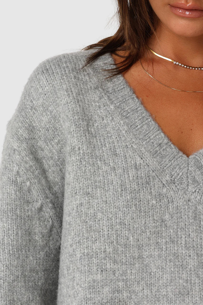 Madison The Label Rena Sweater | Grey, Blue + Pink