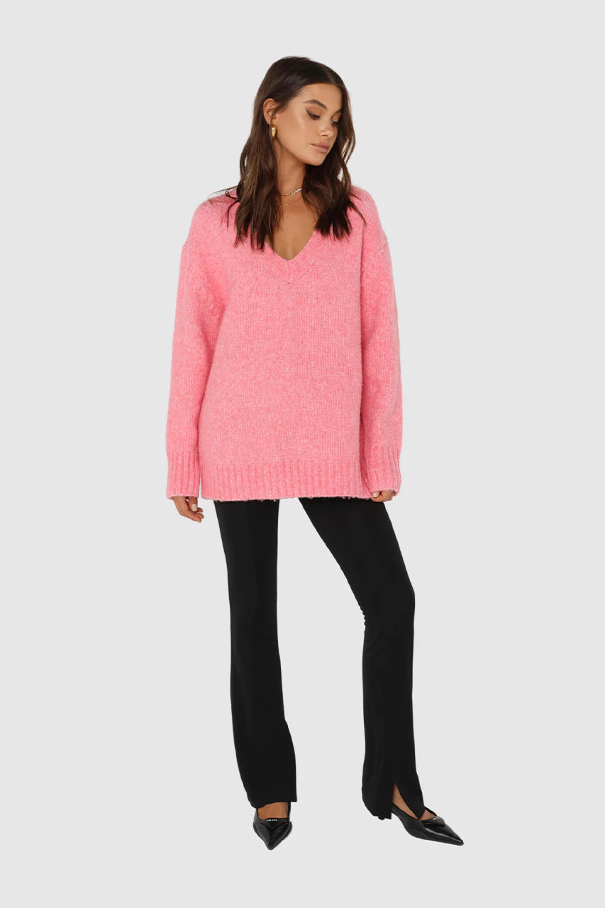 Madison The Label Rena Sweater | Grey, Blue + Pink