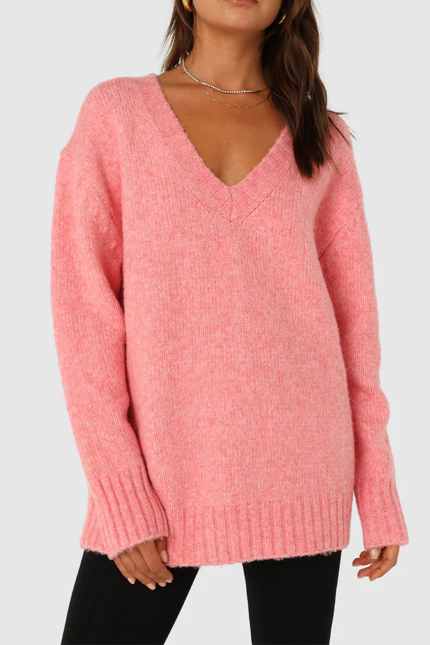 Madison The Label Rena Sweater | Grey, Blue + Pink