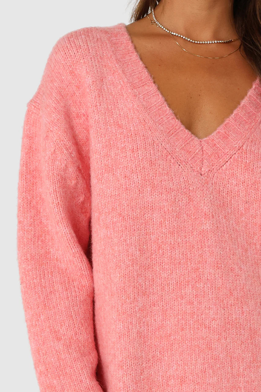 Madison The Label Rena Sweater | Grey, Blue + Pink