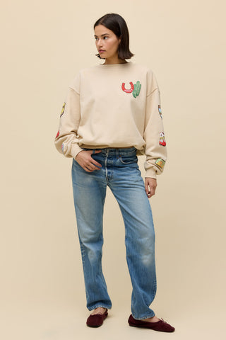 Daydreamer Western Patches Oversized Crew Sweater