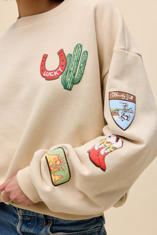Daydreamer Western Patches Oversized Crew Sweater