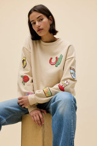 Daydreamer Western Patches Oversized Crew Sweater