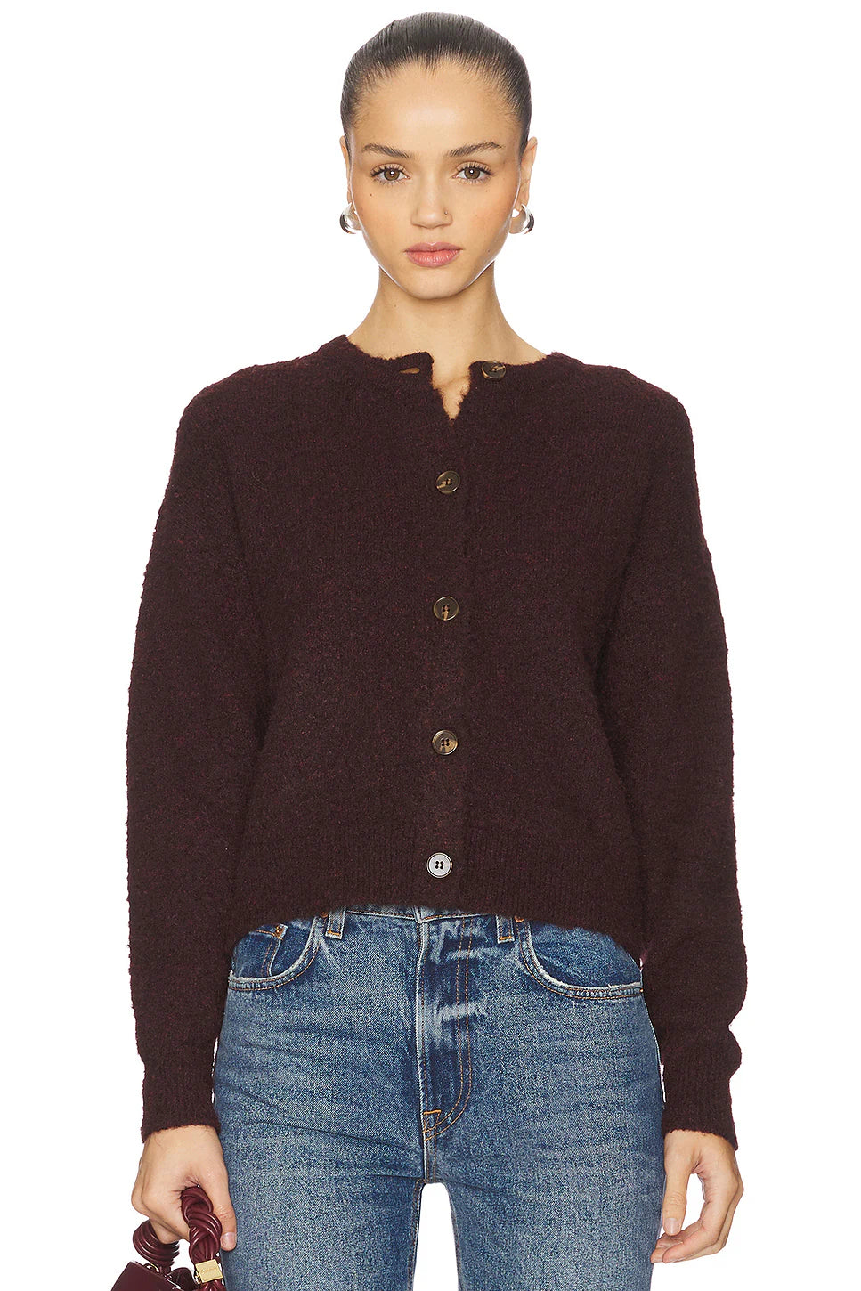 Sanctuary Boucle Buttoned Cardigan | Burgandy