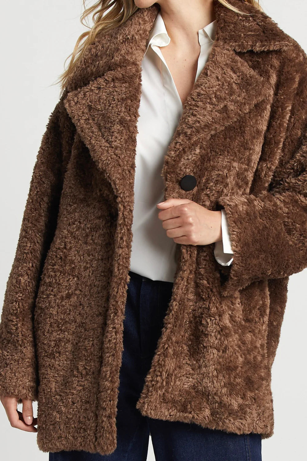 Adroit Saskia Mid Length Faux Fur Coat | Toffee