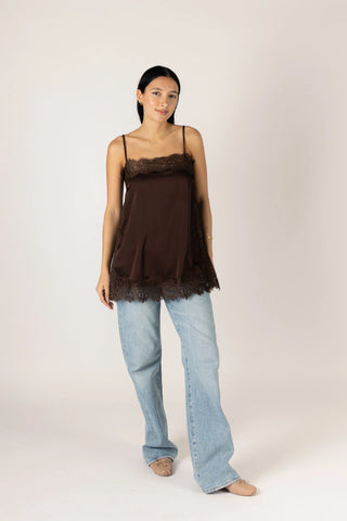 Lyla & Luxe Cami Lace Top | Champagne + Chocolate