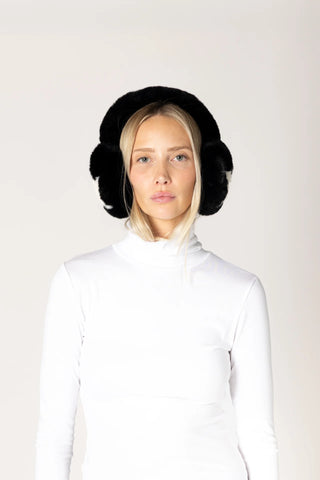 Lyla & Luxe Star Fuzzy Earmuff | Black-White & Brown-Pink