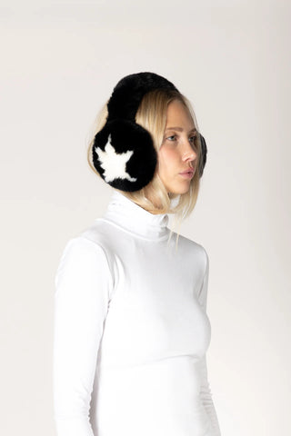 Lyla & Luxe Star Fuzzy Earmuff | Black-White & Brown-Pink