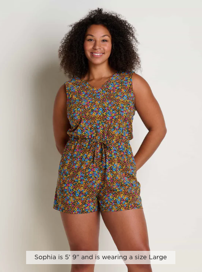 Toad & Co Sunkissed Liv Romper | Black Floral + Barley Texture