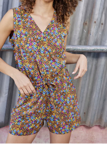 Toad & Co Sunkissed Liv Romper | Black Floral + Barley Texture