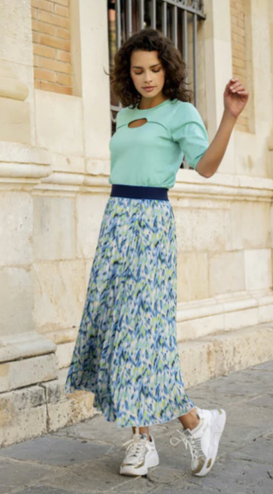 Esqualo Plisse Bayside Print Skirt | Blue