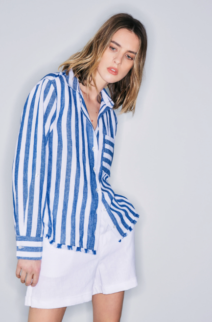 Melissa Nepton Keny Linen Shirt Top | Wide Stripe