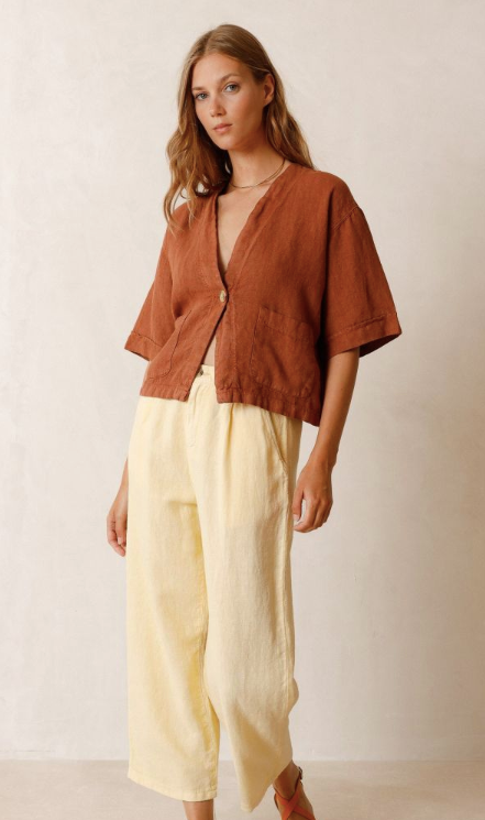 Indi & Cold Linen Crop Overshirt | Cinnamon