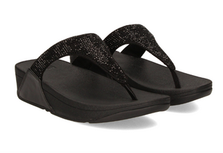 FitFlop Lulu Crystal Toe-Post Sandals | Latte Beige + Black