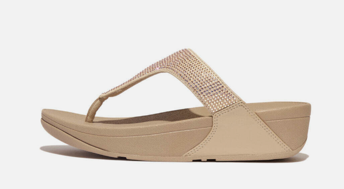 FitFlop Lulu Crystal Toe-Post Sandals | Latte Beige + Black