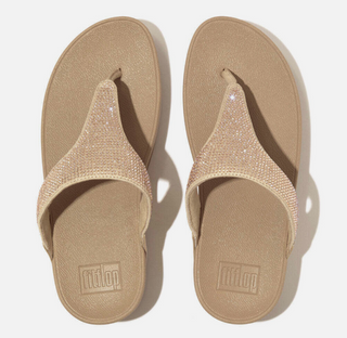 FitFlop Lulu Crystal Toe-Post Sandals | Latte Beige + Black
