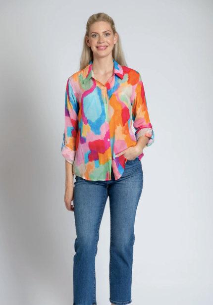APNY Vibrant Abstract Print Button-up Top | Multi