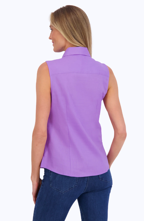 Foxcroft Women’s Sleeveless Shirt – Non-Iron Stretch, Fitted, Hidden Placket