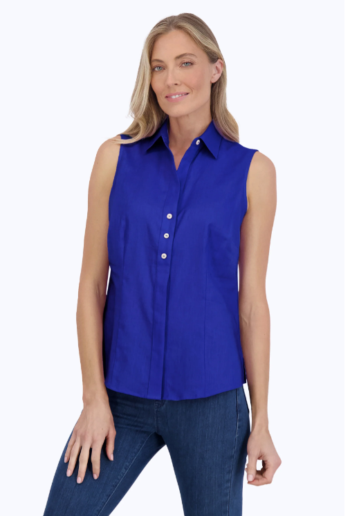 Foxcroft Ashley Sleeveless Shirt | Royal Blue + Amethyst