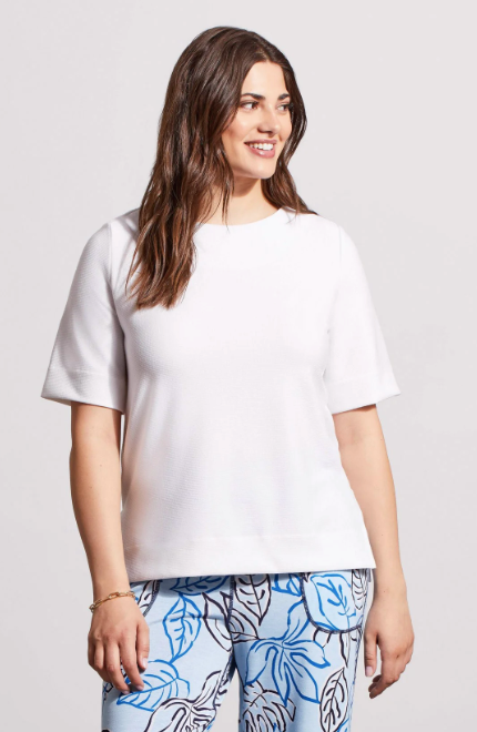Tribal Boat Neck Top with Elbow Sleeve | White + Ebony