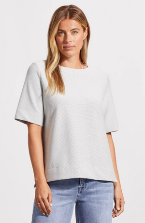 Tribal Boat Neck Top with Elbow Sleeve | White + Ebony