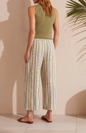 Tribal Pull On Flowy Stripped Crop Pant | Cactus + Blue Sea