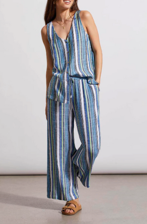 Tribal Pull On Flowy Stripped Crop Pant | Cactus + Blue Sea