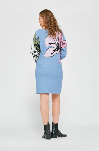 MD'M Short Knitted Dress with Floral Print | Blue