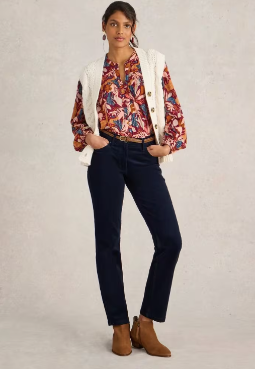 White Stuff Brooke Straight Cord Trouser | Navy + Plum