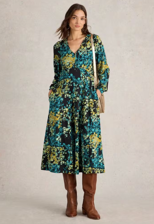 White Stuff Megan Jersey Midi Dress | Black Print