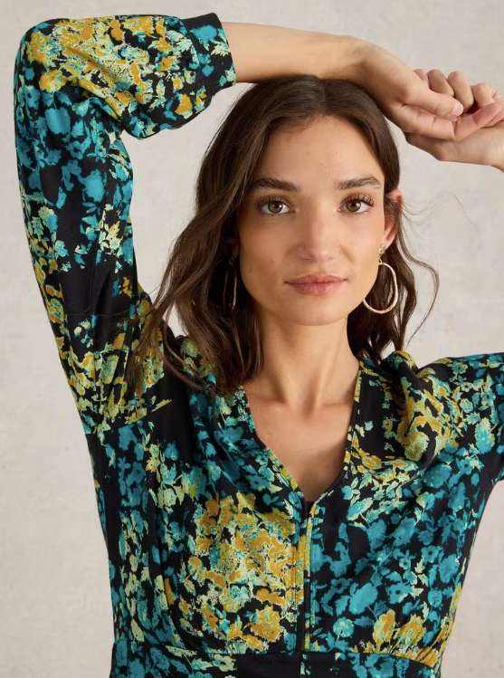 White Stuff Megan Jersey Midi Dress | Black Print