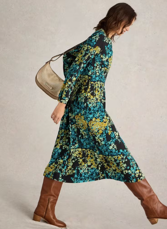 White Stuff Megan Jersey Midi Dress | Black Print