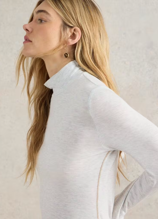 White Stuff Camille High Neck Tee | Natural