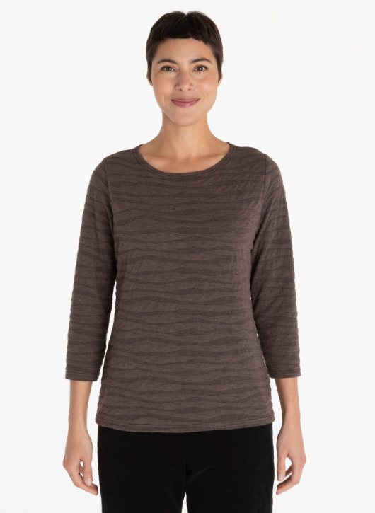 Cutloose 3/4 Sleeve Boatneck Top | Anthracite + Cardinal