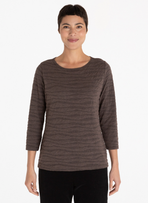 Cutloose 3/4 Sleeve Boatneck Top | Anthracite + Cardinal