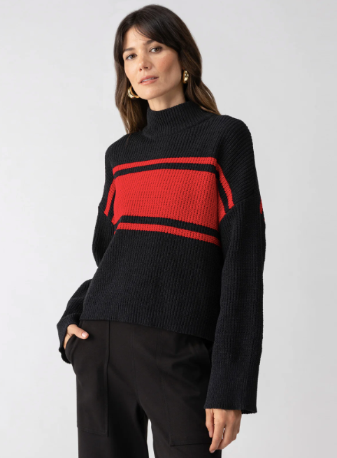 Sanctuary Stay Cozy Semi Crop Sweater | Red/Black Stripe