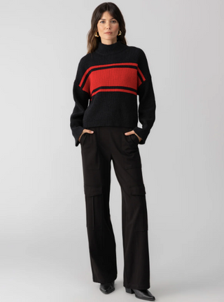 Sanctuary Stay Cozy Semi Crop Sweater | Red/Black Stripe
