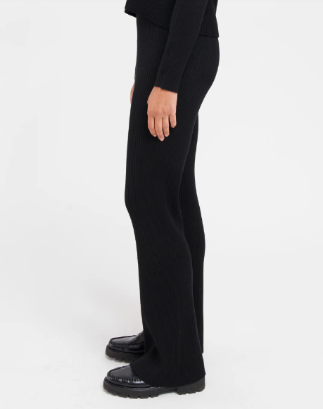 Brunette The Label Olivia Rib Knit Straight Leg Pant | Black